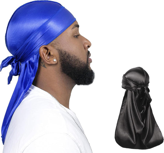 2 Pieces Silky Durag Pack for Men Women Waves, Premium Satin Deluxe Du-Rag